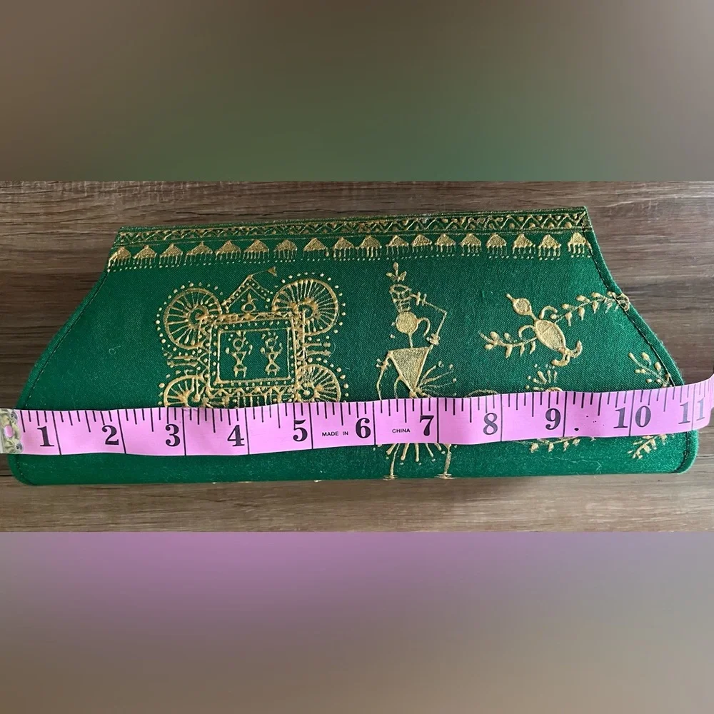 Ranes Green and Gold Painted Evening Clutch